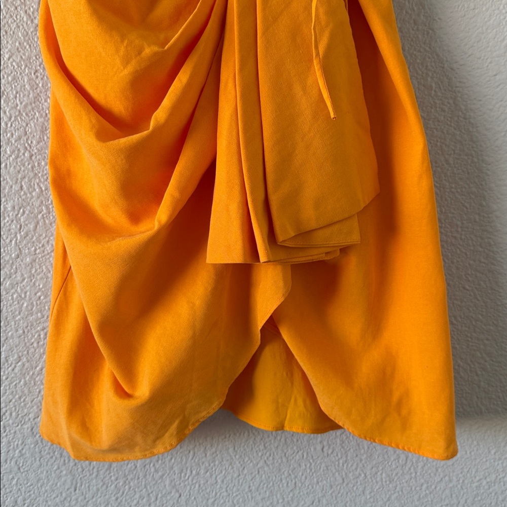 House of CB Carolina Mango Orange Yellow Wrap Strappy Pleated Mini Dress XS - Picture 5 of 8